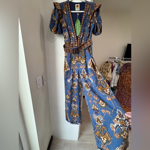 Farm Rio: Blue Ornament Floral Jumpsuit - Picture 5 of 14